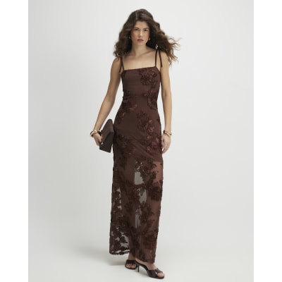 Brown Sleeveless Cornelli Maxi Dress