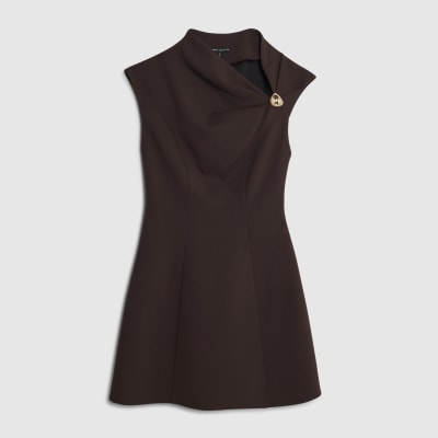 Brown Sleeveless Drape Mini Dress
