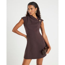 Brown Sleeveless Drape Mini Dress