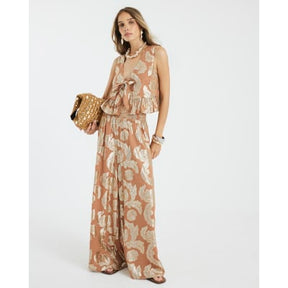 Brown Sleeveless Gold Floral Tie Waistcoat