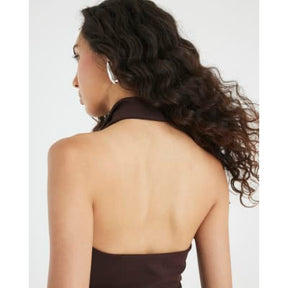 Brown Sleeveless Halter Neck Waistcoat
