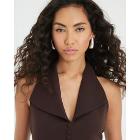 Brown Sleeveless Halter Neck Waistcoat