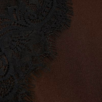 Brown Sleeveless Lace Trim Top