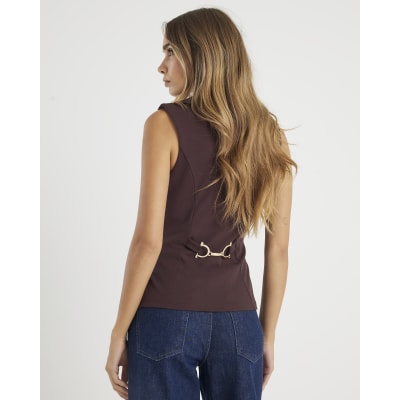 Brown Sleeveless Lapel Waistcoat