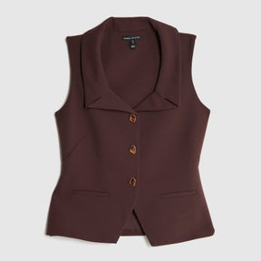 Brown Sleeveless Lapel Waistcoat
