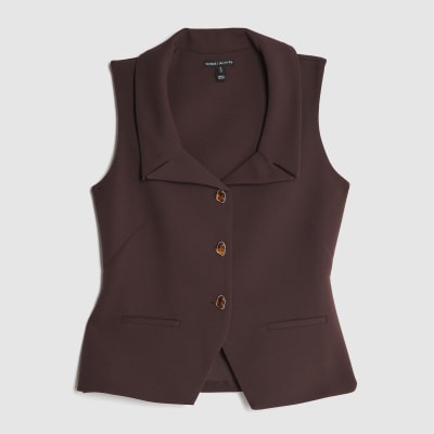 Brown Sleeveless Lapel Waistcoat