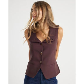 Brown Sleeveless Lapel Waistcoat