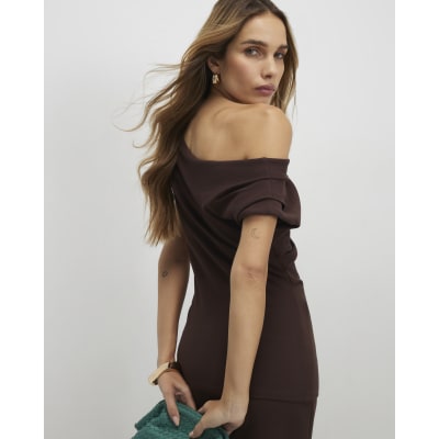 Brown Sleeveless Ponte Drape Top