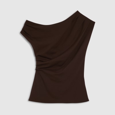 Brown Sleeveless Ponte Drape Top