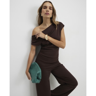 Brown Sleeveless Ponte Drape Top