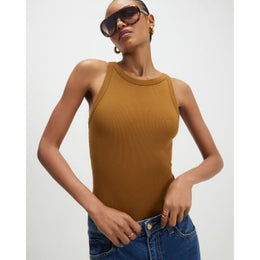 Brown Sleeveless Ribbed Tank Top