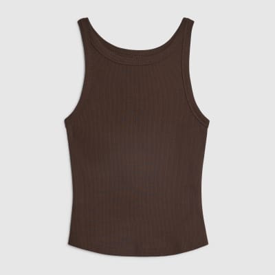 Brown Sleeveless Ribbed Tank Top