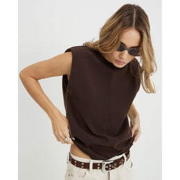 Brown Sleeveless Shoulder Pad Tank Top