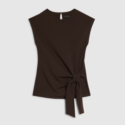 Brown Sleeveless Tie Side Top