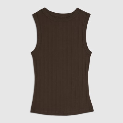 Brown Sleeveless Wide Ribbed Tank Top