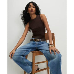 Brown Sleeveless Wide Ribbed Tank Top