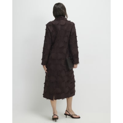 Brown Spot Fringe Longline Duster Coat