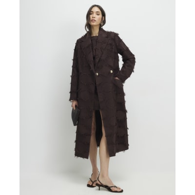 Brown Spot Fringe Longline Duster Coat