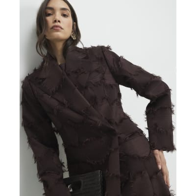 Brown Spot Fringe Longline Duster Coat