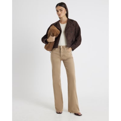 Brown Stretch Straight Leg Jeans