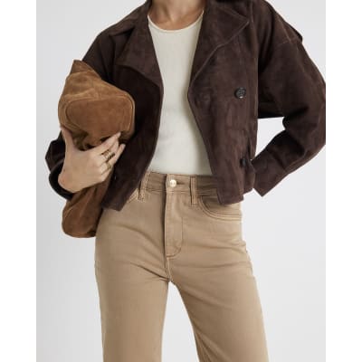 Brown Stretch Straight Leg Jeans