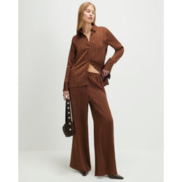 Brown Striped Drawstring Wide Leg Trousers