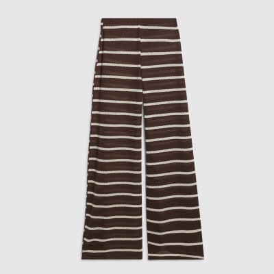 Brown Striped Textured Wide Leg Trousers