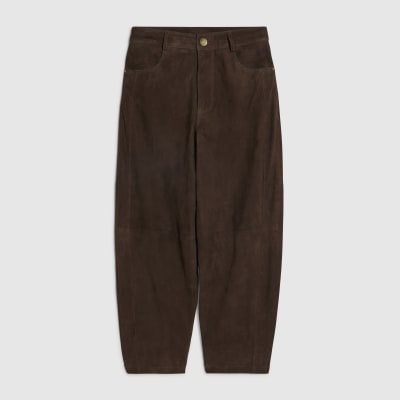 Brown Suede Barrel Leg Trousers