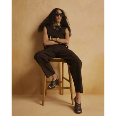 Brown Suede Barrel Leg Trousers