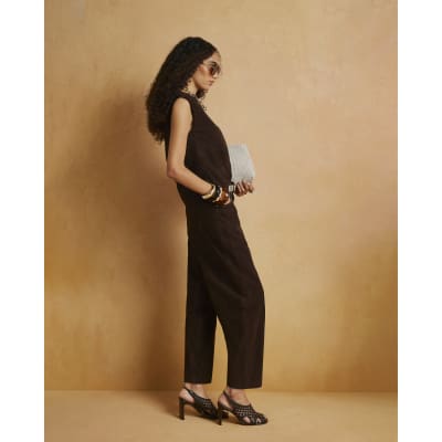 Brown Suede Barrel Leg Trousers