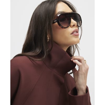 Brown Tailored Funnel Neck Bomber Jacket