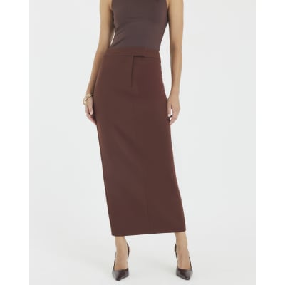 Brown Tailored Maxi Skirt