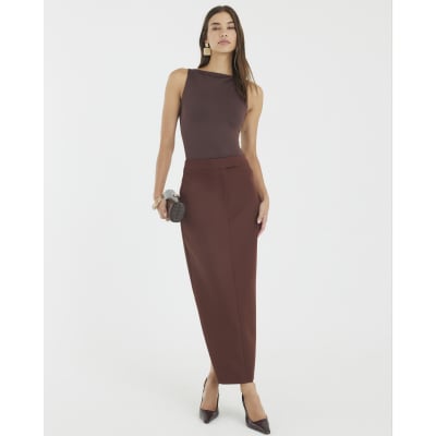 Brown Tailored Maxi Skirt