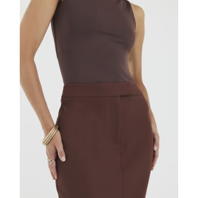 Brown Tailored Maxi Skirt