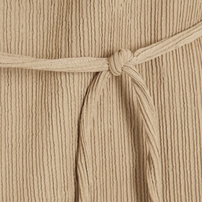 Brown Textured Tie Waist Top