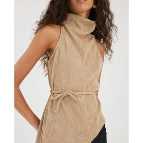 Brown Textured Tie Waist Top