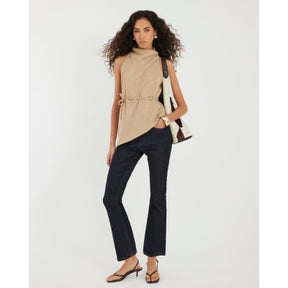 Brown Textured Tie Waist Top