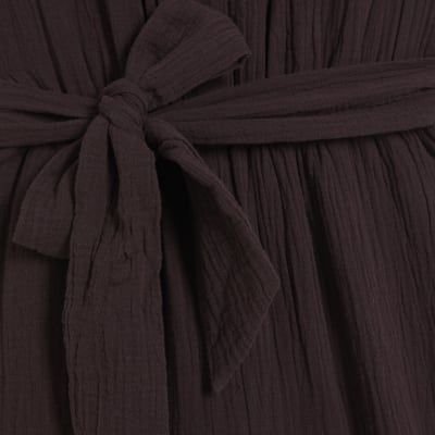 Brown Textured Wide Leg Jumpsuit