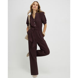 Brown Textured Wide Leg Jumpsuit