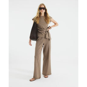 Brown Textured Wide Leg Trousers