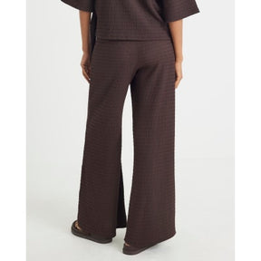 Brown Textured Wide Leg Trousers