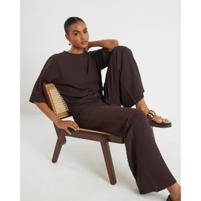 Brown Textured Wide Leg Trousers