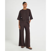 Brown Textured Wide Leg Trousers