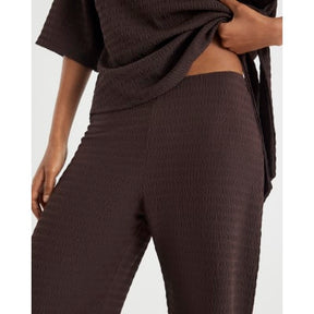 Brown Textured Wide Leg Trousers