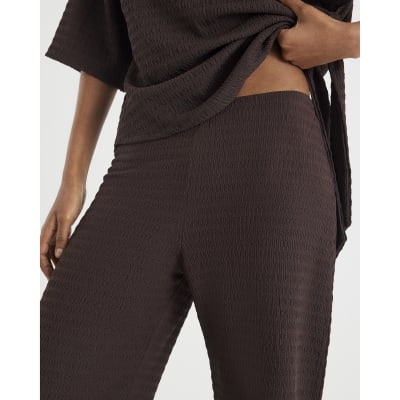 Brown Textured Wide Leg Trousers