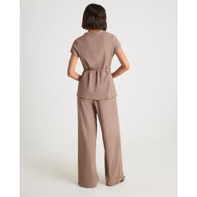 Brown Textured Wide Leg Trousers
