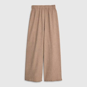 Brown Textured Wide Leg Trousers