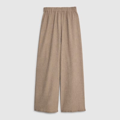 Brown Textured Wide Leg Trousers