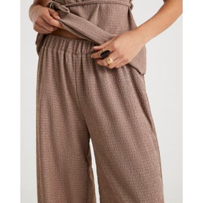 Brown Textured Wide Leg Trousers