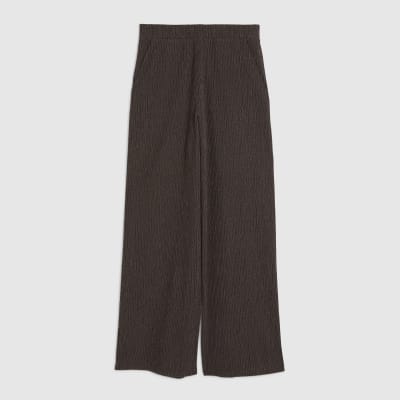 Brown Textured Wide Leg Trousers
